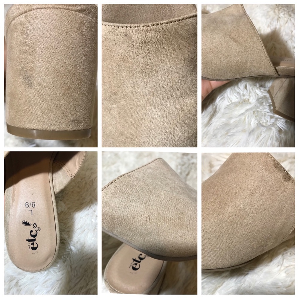 Beige Chunky Heel Peep Open Toe Vegan Mules Sz 8/9 - Picture 7 of 8